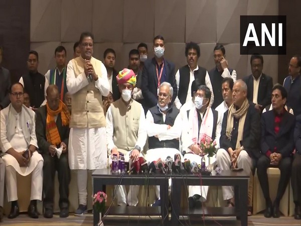 Visual of Assam Congress addressing the press conference (Photo/ANI)