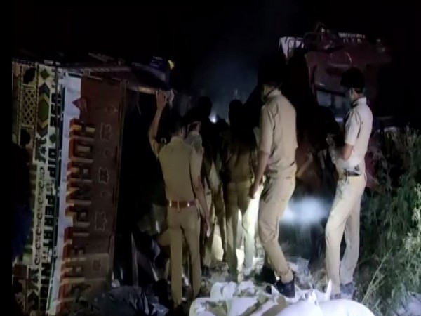 23 killed after two truck collide in UP's Auraiya on Saturday. Photo/ANI