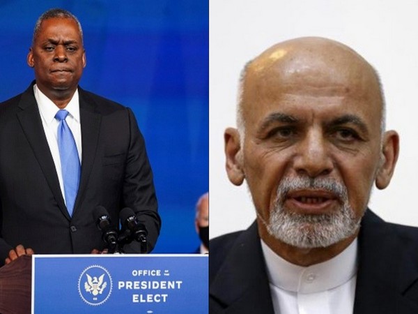 US Defense Secretary Lloyd Austin and Afghan President Ashraf Ghani