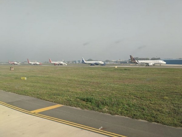 Passenger planes parked at the IGI Airport in New Delhi