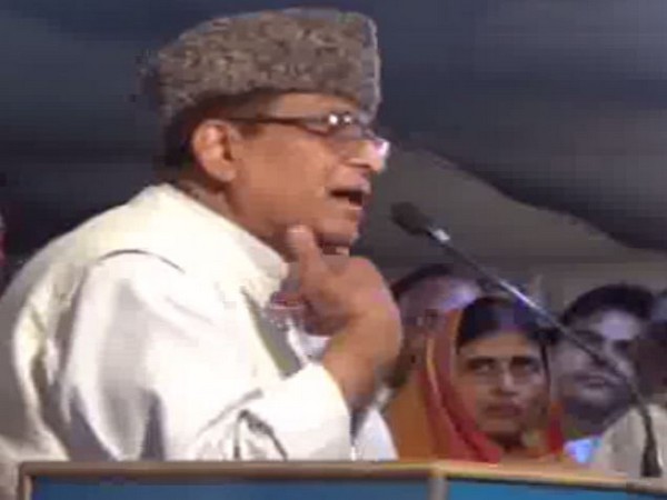 SP leader Azam Khan addressing an election rally in Rampur on Sunday. Photo/ANI