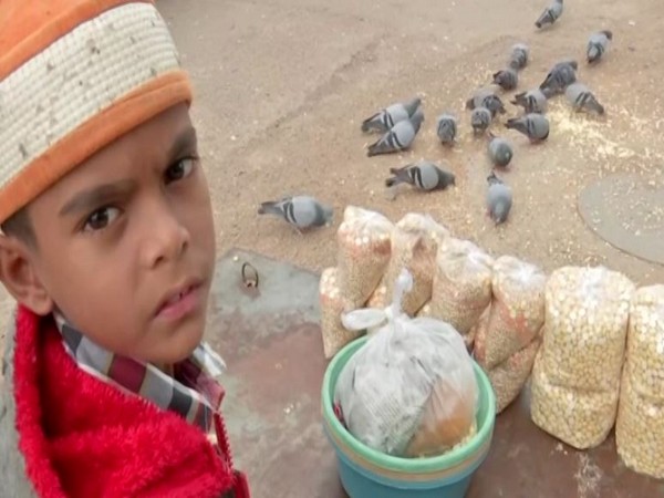Syed Aziz from Hyderabad selling bird food. (Photo/ANI)