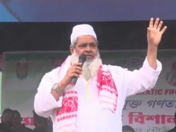 AIUDF chief president Badruddin Ajmal while addressing a rally in Assam's Dhubri district. (Photo/ANI)