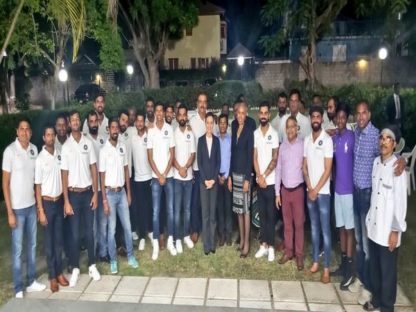 Indian team gathering outside the residence of Indian High Commissioner M Sevala Naik's in Jamaica. (Photo/BCCI Twitter)