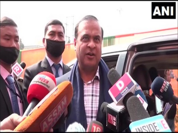 Assam Minister Himanta Biswa Sarma talking to reporters on Saturday. 