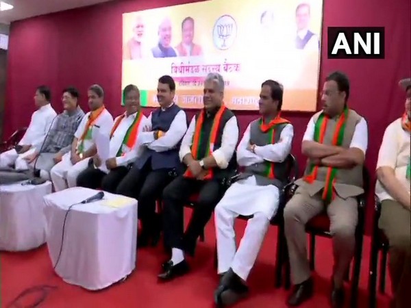 Chief Minisiter Devendra Fadnavis with other BJP leaders at an MLAs meet in Mumbai on Sunday. Photo/ANI
