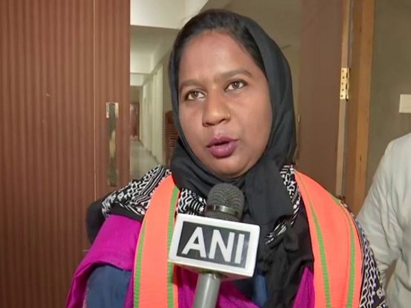 BJP leader Syed Shahzadi speaking to ANI on Friday in Hyderabad. (Photo/ANI)