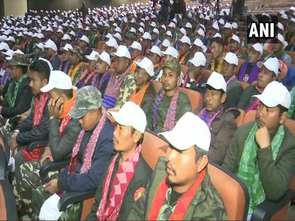 1,615 cadres of NDFB lay down arms after signing Bodo peace accord in Assam. Photo/ANI