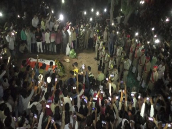 Visual from cremation ceremony of BSF jawan Vijay Bhan Singh at Firozabad, Uttar Pradesh. Photo/ANI