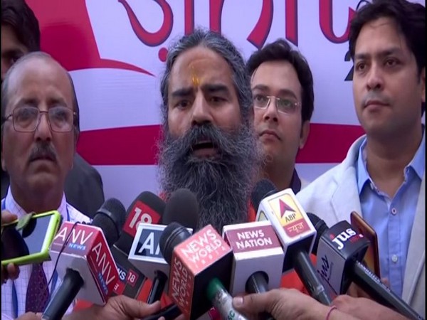 Baba Ramdev speaking to media at PGI, Chandigarh. Photo/ANI