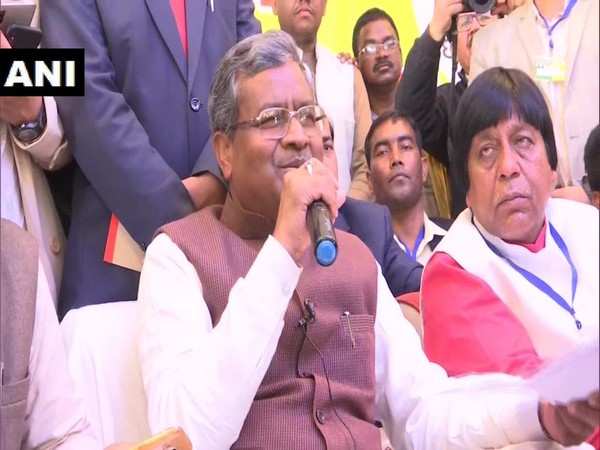 JVM chief Babulal Marandi speaking to reporters on Tuesday