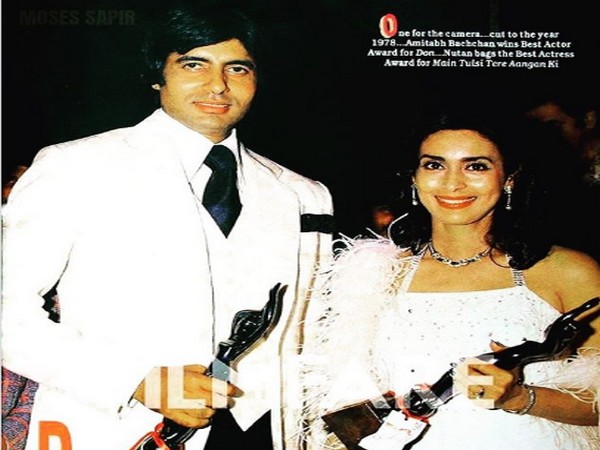 Amitabh Bachchan and Nutan with Filmfare awards (Image Source: Instagram)
