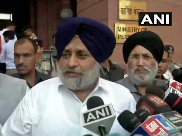 SAD president Sukhbir Singh Badal speaking to reporters outside Ministry of Home Affairs in New Delhi.