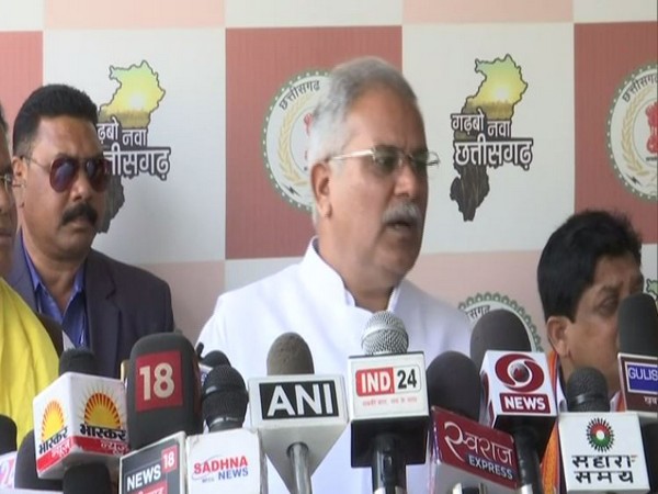 Chhattisgarh Chief Minister Bhupesh Baghel speaking to reporters at a press conference in Raipur on Tuesday. Photo/ANI
