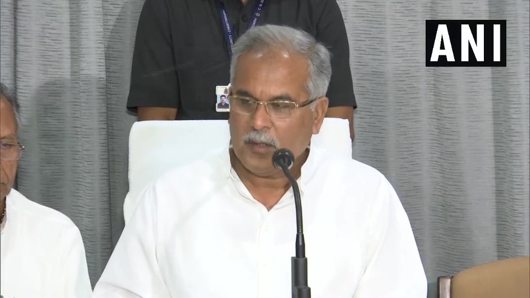 Chief Minister Bhupesh Baghel addressing a press conference in Raipur on Tuesday. 
