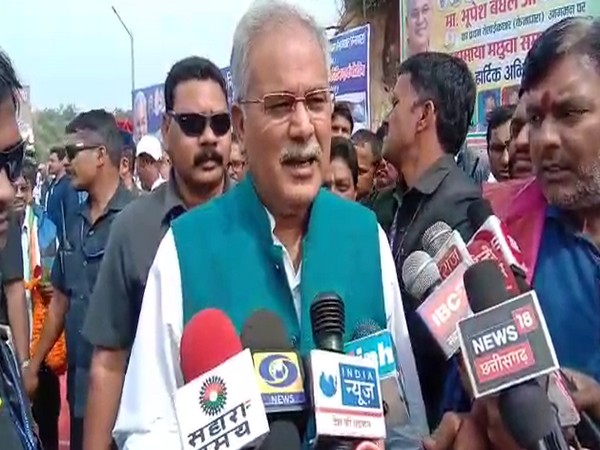 Chhattisgarh Chief Minister Bhupesh Baghel speaking to reporters in Surguja on Saturday. Photo/ANI