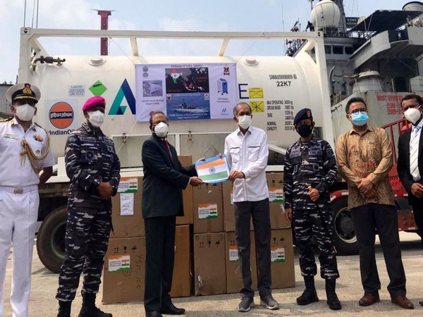 INS Airavat reached Indonesia with 300 oxygen concentrators, and 100 MTof Liquid Medical Oxygen (Twitter/Embassy of India, Bahrain)