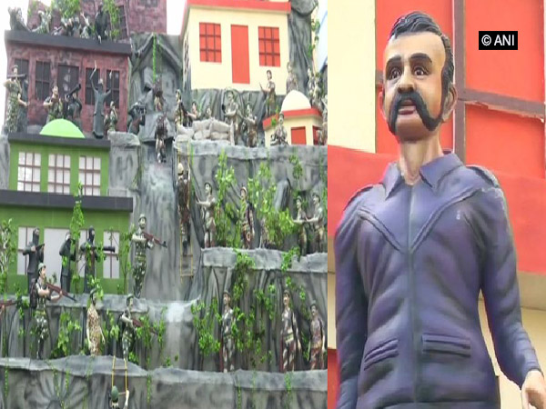 A grand 'Balakot Airstrike' themed tableau at a Durga Puja pandal in Kolkata. (Photo/ANI)