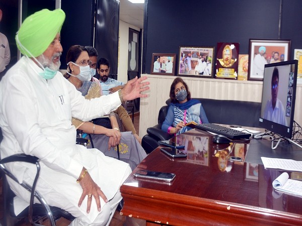 Punjab Health Minister Balbir Singh Sidhu during a video conference meeting to discuss ways and means to contain the spread of COVID-19. Photo/ANI