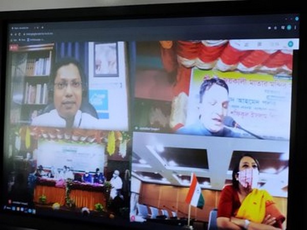 Indian High Commissioner to Bangladesh Riva Ganguly Das and State Minister for ICT Division Zunaid Ahmed Palak during a video conference on Monday