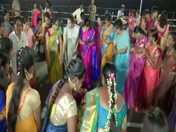 Maha Bathukamma celebrations in Hyderabad. Photo/ANI
