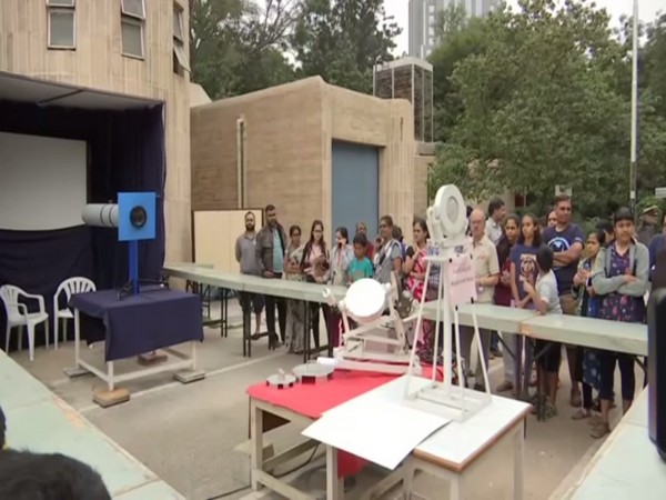 Special arrangements were made at Nehru Planetarium in Bengaluru, Karnataka to safely see the eclipse on Thursday. Photo/ANI