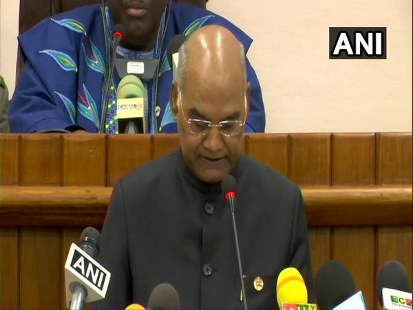 President Ram Nath Kovind addressing the National Assembly in Porto Novo, Benin, on Monday