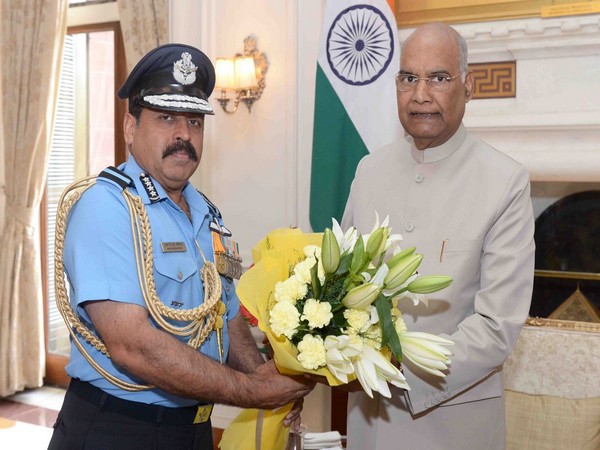 Chief of Air Staff Air Chief Marshal RKS Bhadauria with President Ram Nath Kovind on Monday. Photo/ANI