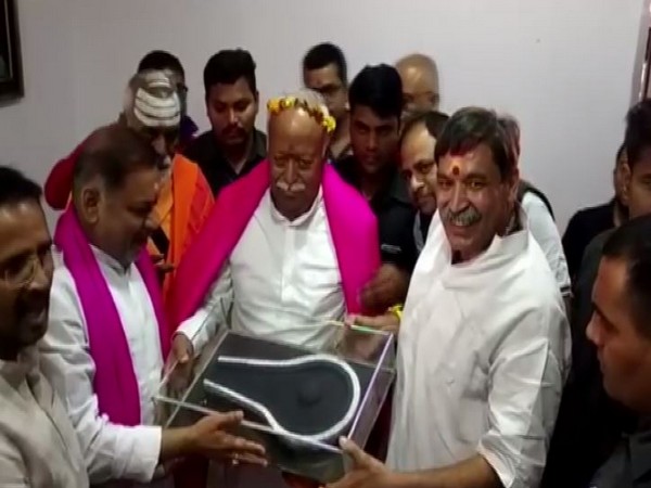 RSS chief Mohan Bhagwat in Deoghar on Monday. Photo/ANI