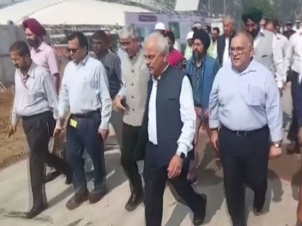 Home Secretary Ajay Kumar Bhalla (in centre) at the Kartarpur corridor site in Gurdaspur, Punjab on Monday. Photo/ANI