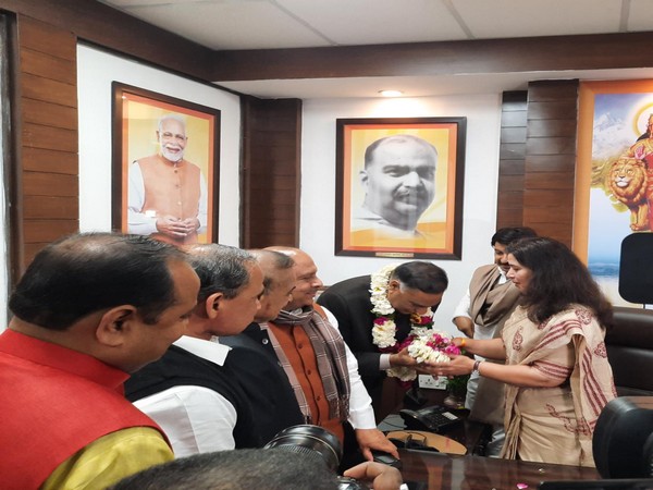 Ramvir Singh Bidhuri, BJP MLA from Badarpur, being appointed as the Leader of Opposition in Delhi Assembly on Monday. Photo/ANI