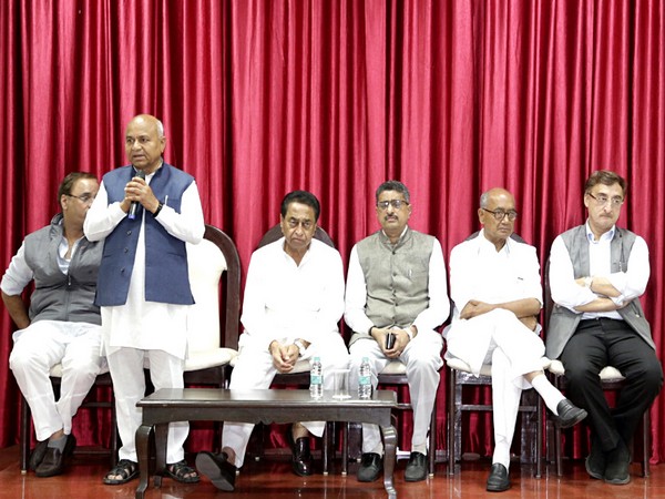 Chief Minister Kamal Nath along with other party leaders during the Congress Legislative Party meeting in Bhopal on Tuesday. Photo/ANI