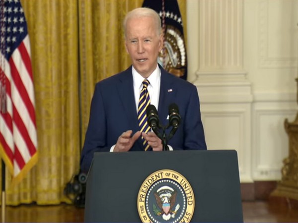 US President Joe Biden at the formal news conference marking his first year in office.