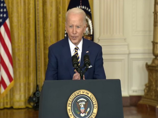 US President Joe Biden at the formal news conference marking his first year in office.