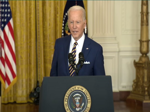 US President Joe Biden at the formal news conference marking his first year in office.