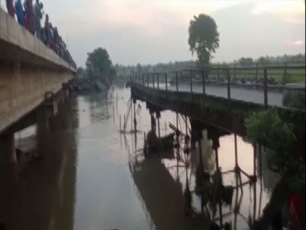 Portion of a bridge collapsed in Bihar's Araria district on Tuesday. (Photo/ANI) 