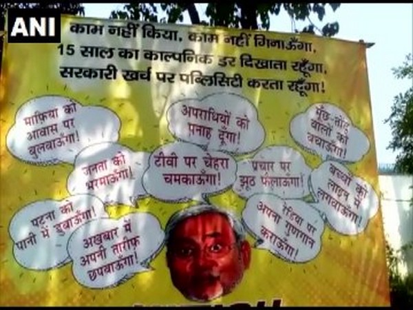 Poster against Bihar Chief Minister Nitish Kumar in Patna. Photo/ANI