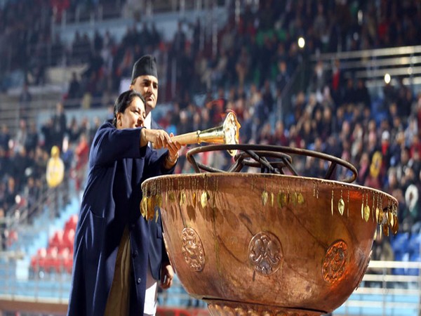 Nepal's President Bidhya Devi Bhandari torched up Unity Lamp at Dasaratha Stadium.