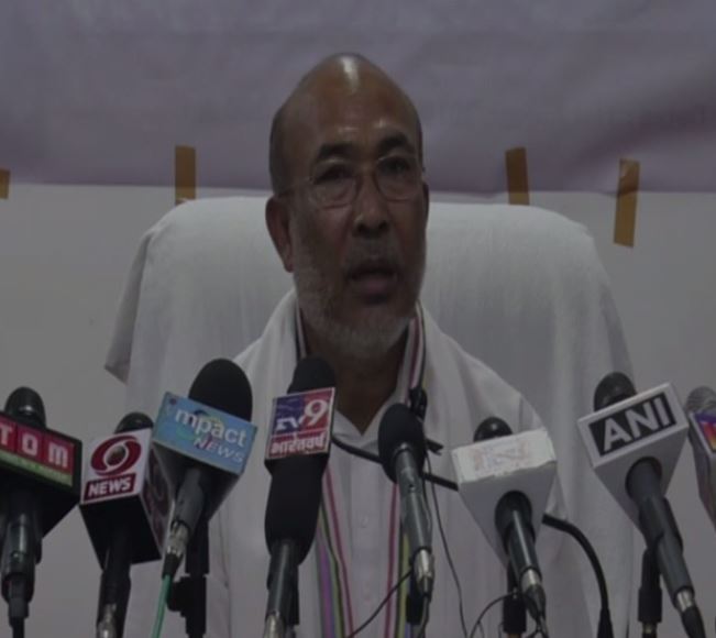 Manipur Chief Minister N Biren Singh addressing a press conference. Photo/ANI