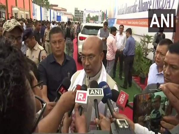 Manipur CM N Biren Singh speaking to reporters in Assam on Monday. Photo/ANI