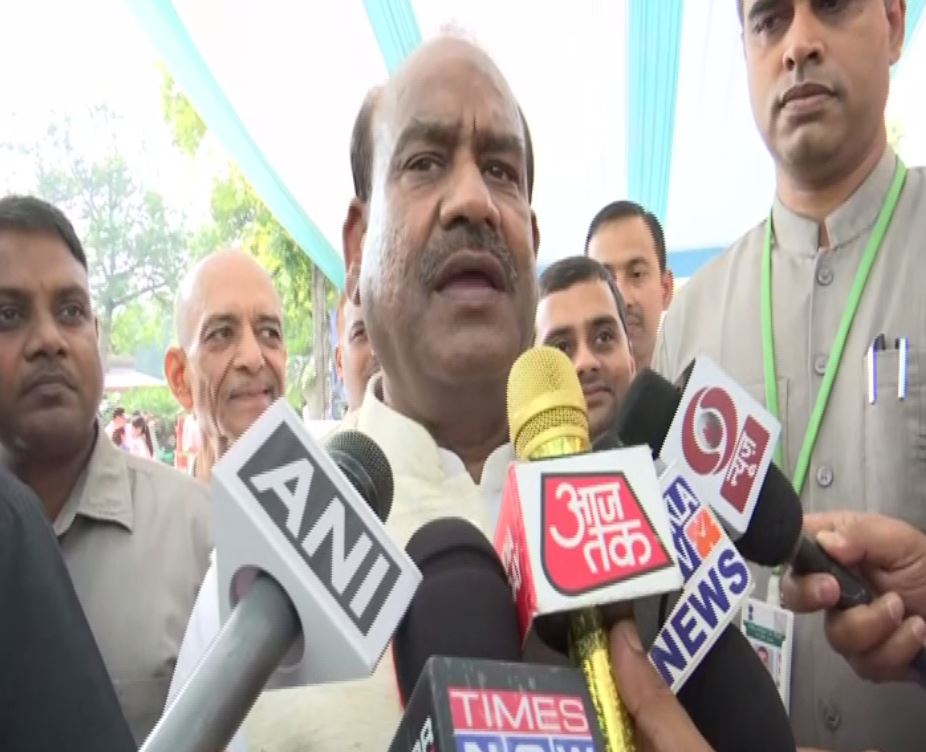 Lok Sabha Speaker Om Birla speaking to reporters in Parliament on Wednesday. Photo/ANI