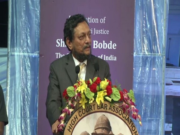 CJI Sharad Arvind Bobde speaking at his felicitation ceremony in Nagpur on Saturday. Photo/ANI