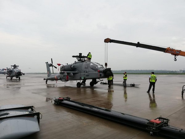 First batch of Boeing AH-64E Apache helicopters arrive at Indian Air Force's Hindon Airbase in Ghaziabad on Saturday. Photo/ANI