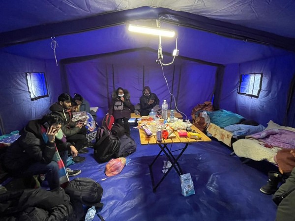 Indian students take shelter at a safe location in Ukraine. (Photo/ANI)