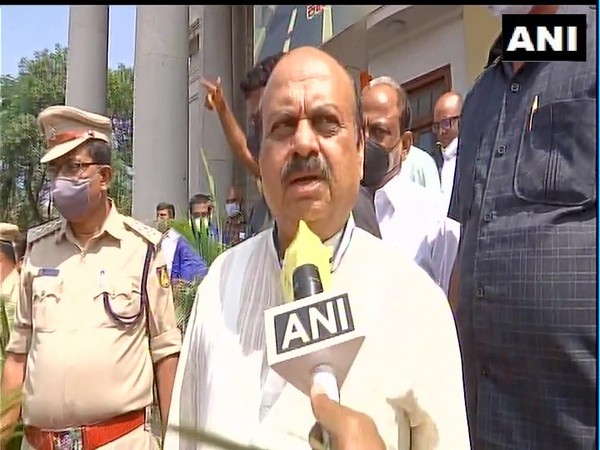 Karnataka Home Minister Basavaraj Bommai speaking to reporters in Bengaluru on Saturday.