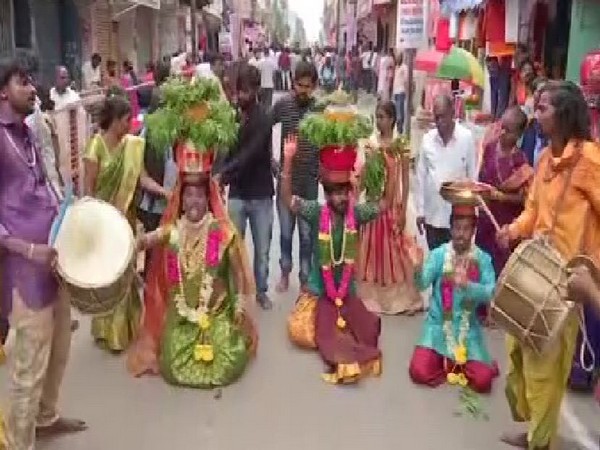 People celebrating Bonalu festival in Telangana on Sunday. Photo/ANI