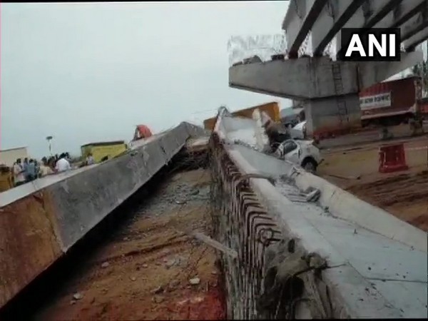 Visual of collapsed flyover in Anakapalle. (Photo/ANI)