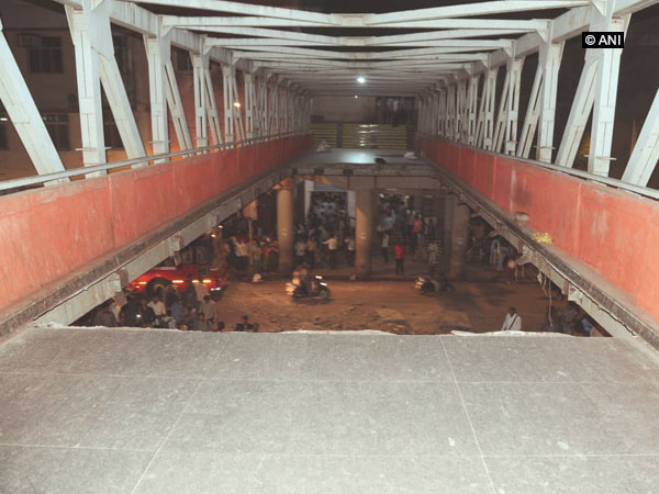 The foot over bridge (FOB) near iconic CSMT railway station collapsed in Mumbai. (Photo/ANI)