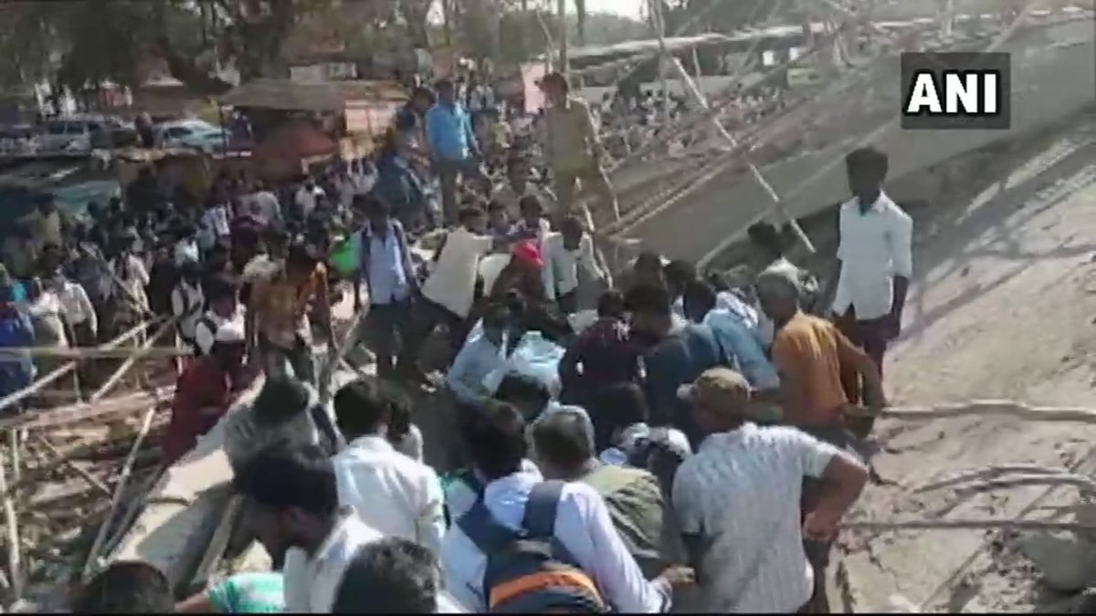 Spot visuals from the place where an under-construction building collapsed in Kumareshwar Nagar, Dharwad, on Tuesday.