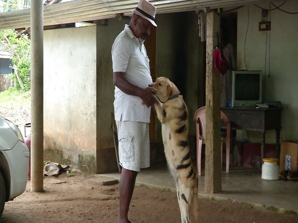 The farmer Srikanth Gowda with his dog -- Bulbul. Photo/ANI